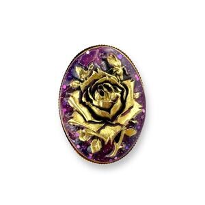 Purple Glitter & Gold Gal Cameo Modern Victorian Adjustable Goldtone Ring